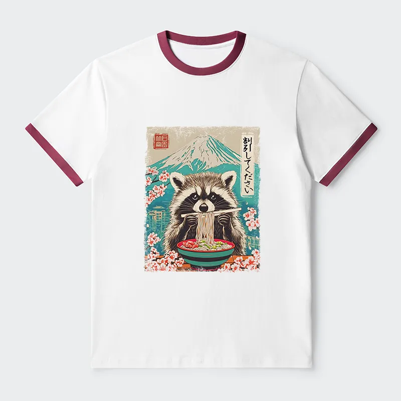 Tokyo-Tiger Please Give Raccoon A Discount Contrast Trim T-Shirt