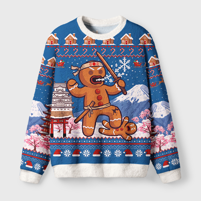 Tokyo-Tiger Ginger Ninja Holiday Rampage Fuzzy Christmas Ugly Sweatshirt