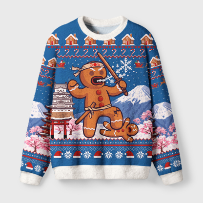 Tokyo-Tiger Ginger Ninja Holiday Rampage Fuzzy Christmas Ugly Sweatshirt