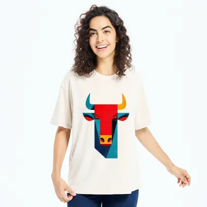 Tokyo-Tiger Geometric Bull Head Art Washed T-Shirt