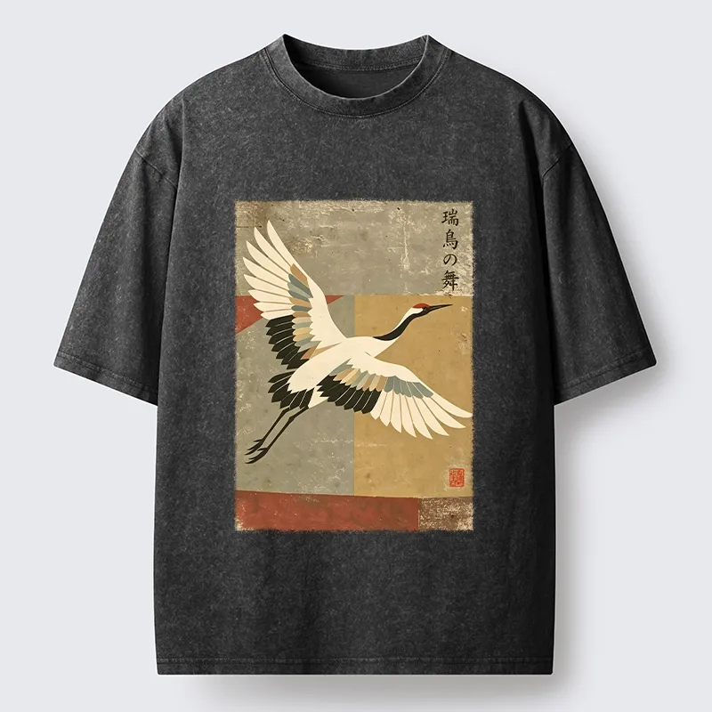 Tokyo‑Tiger Crane Spirit Washed T‑Shirt