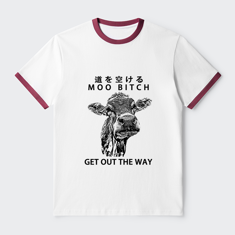 Tokyo-Tiger Funny Cow Contrast Trim T-Shirt