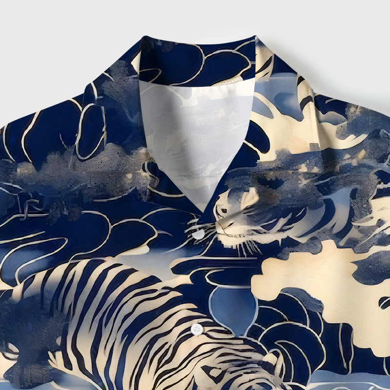 Tokyo-Tiger Tiger In The Waves Cuban Collar Shirt