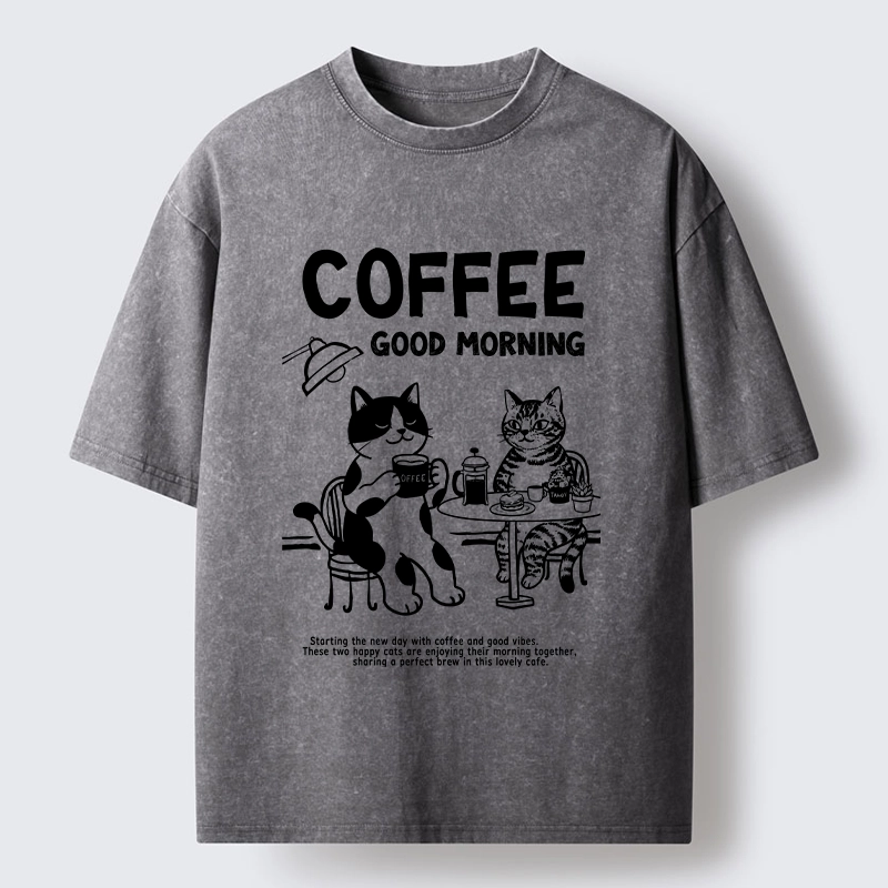 Tokyo‑Tiger Funny Coffee Cats Washed T‑Shirt