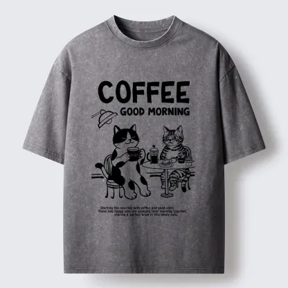 Tokyo‑Tiger Funny Coffee Cats Washed T‑Shirt