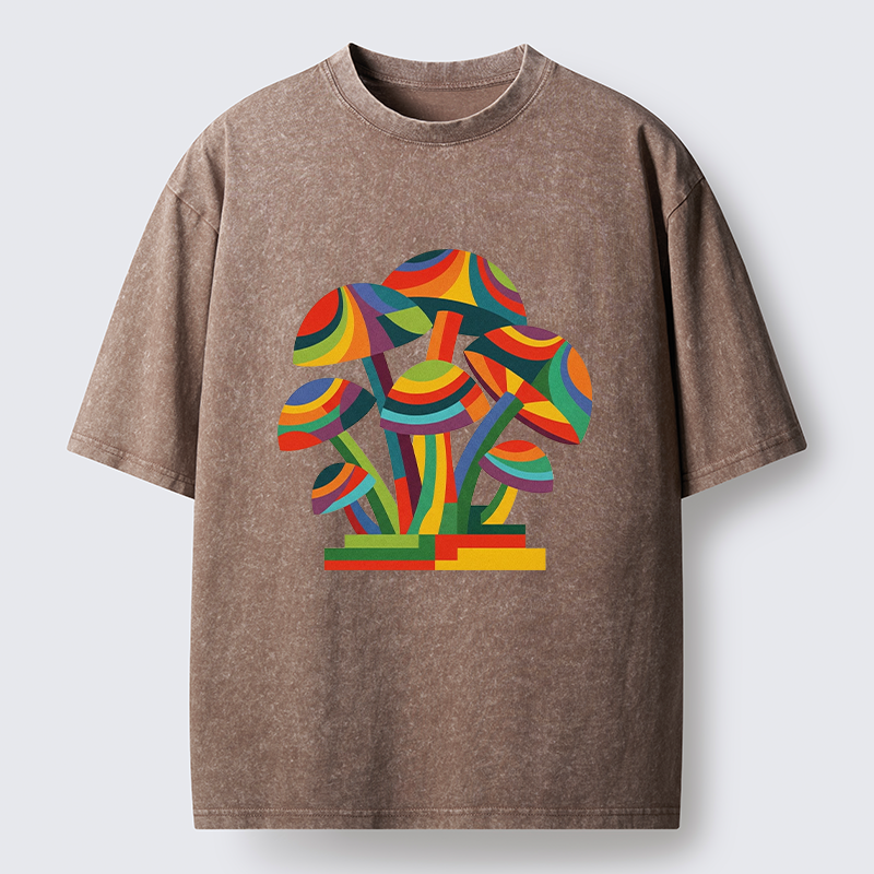 Tokyo-Tiger Retro Rainbow Mushroom Art Washed T-Shirt