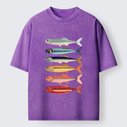 Tokyo‑Tiger Colorful Fish Stack Washed T‑Shirt