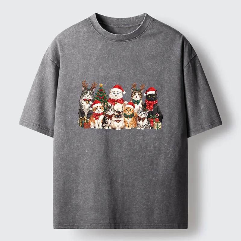 Tokyo-Tiger Christmas Cat Crew Washed T-Shirt