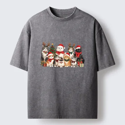 Tokyo-Tiger Christmas Cat Crew Washed T-Shirt