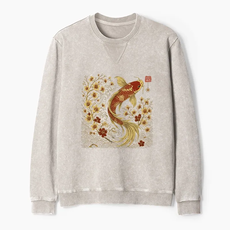 Tokyo-Tiger Vintage Sakura And Koi Washed Terry Sweatshirt