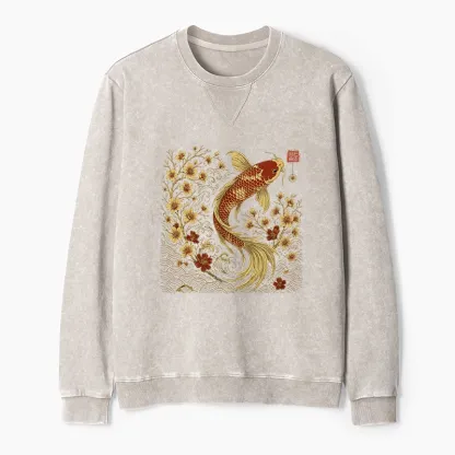 Tokyo-Tiger Vintage Sakura And Koi Washed Terry Sweatshirt