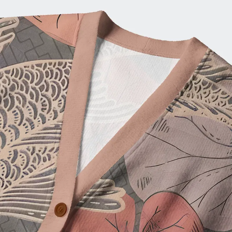 Tokyo-Tiger Swimming Koi Ugly Cardigan Sweater