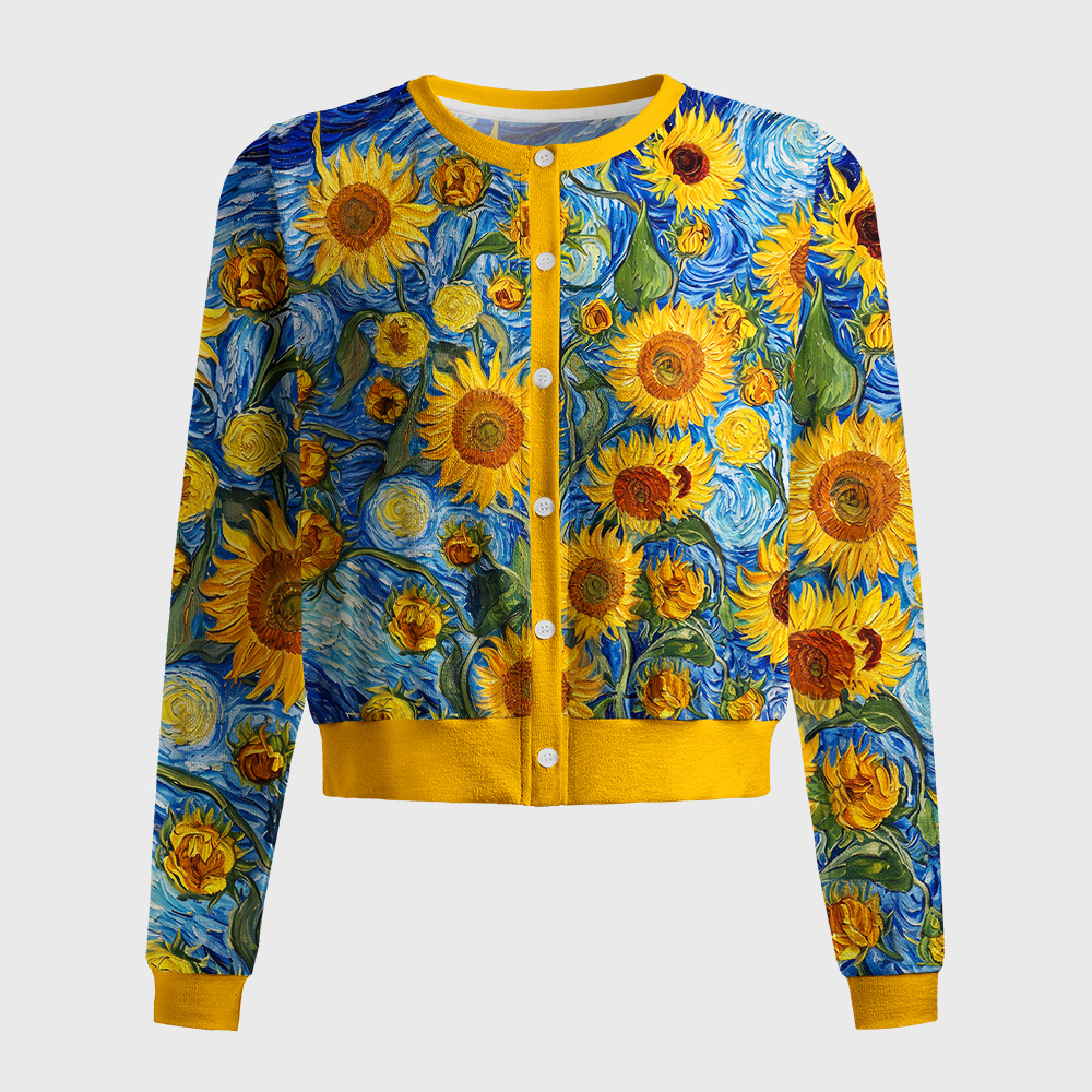 Tokyo-Tiger Van Gogh Starry Sky Sunflowers Women's Lightweight Cardigan