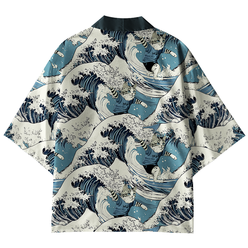 Tokyo-Tiger Cat's Surfing Trip Japanese Kimono Cardigan