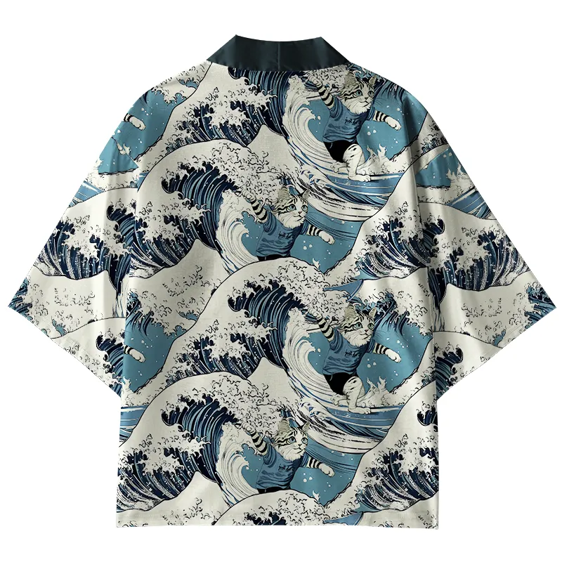 Tokyo-Tiger Cat's Surfing Trip Japanese Kimono Cardigan