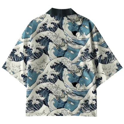 Tokyo-Tiger Cat's Surfing Trip Japanese Kimono Cardigan