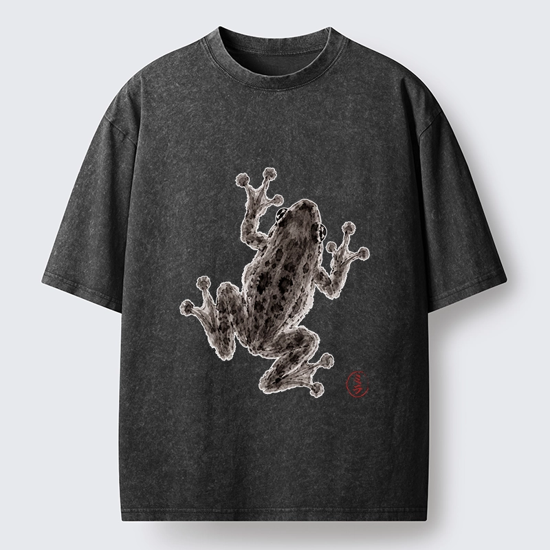 Tokyo‑Tiger Zen Frog Art Washed T‑Shirt