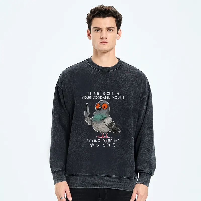 Tokyo-Tiger Angry Pigeon Funny Washed Sweatshirt