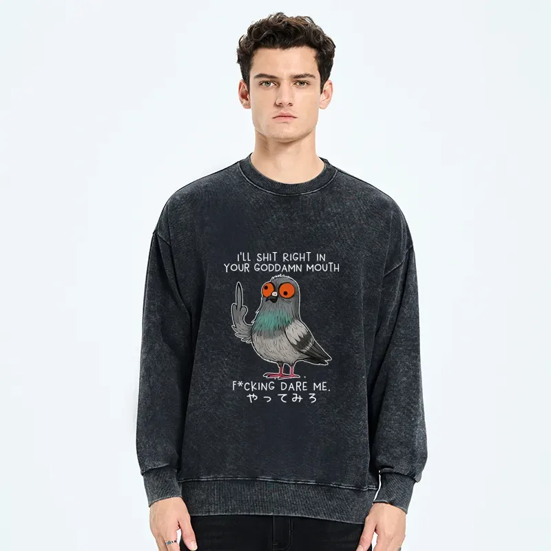 Tokyo-Tiger Angry Pigeon Funny Washed Sweatshirt