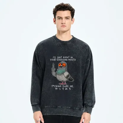 Tokyo-Tiger Angry Pigeon Funny Washed Sweatshirt