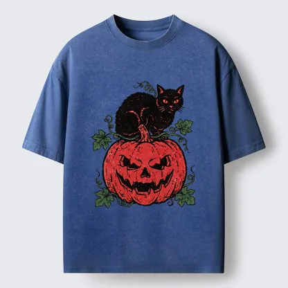 Tokyo-Tiger Pumpkin Black Cat Washed T-Shirt
