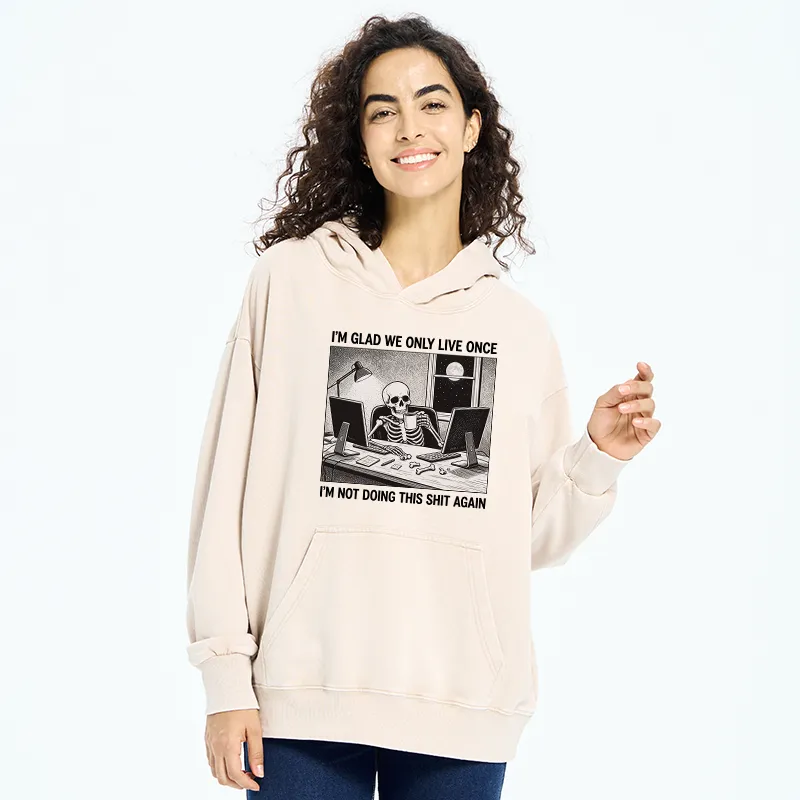 Tokyo-Tiger Funny Skeleton Coffee Break Meme Washed Hoodie