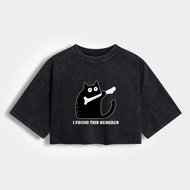 Tokyo-Tiger Cat Found This Humerus Women's Washed Crop T-Shirt