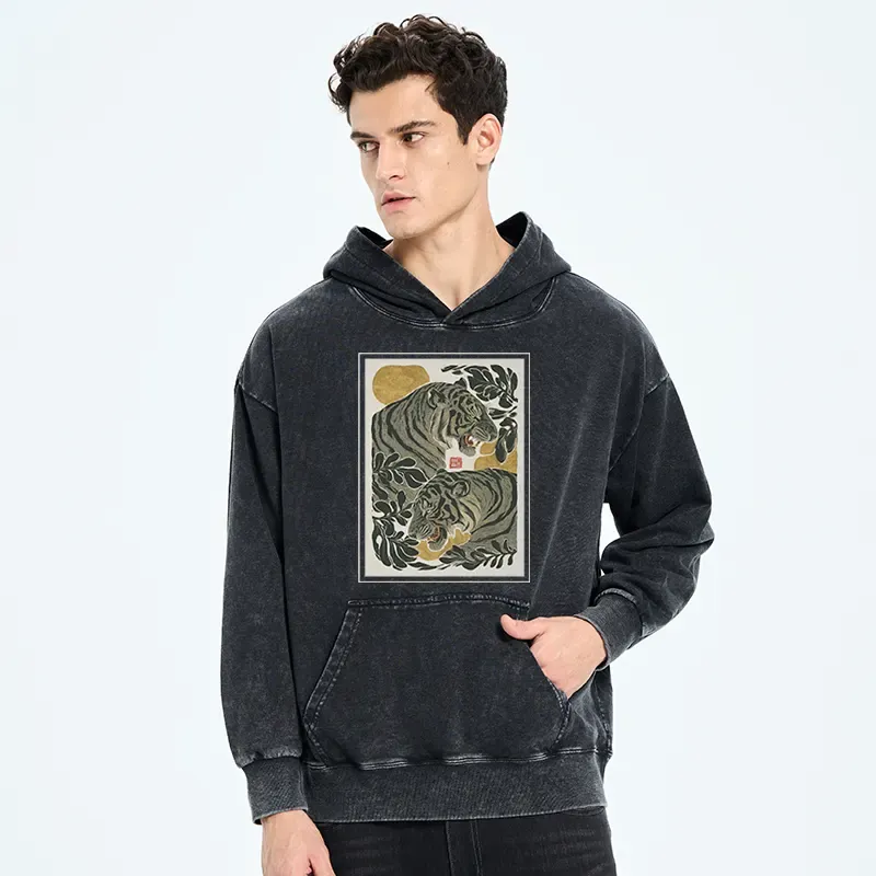 Tokyo-Tiger Woodcut Tiger Washed Hoodie