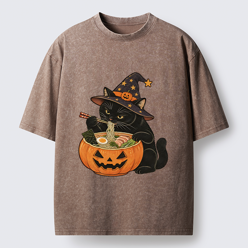 Tokyo-Tiger Witch Cat Ramen Washed T-Shirt
