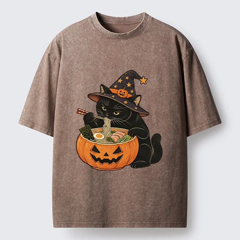 Tokyo-Tiger Witch Cat Ramen Washed T-Shirt