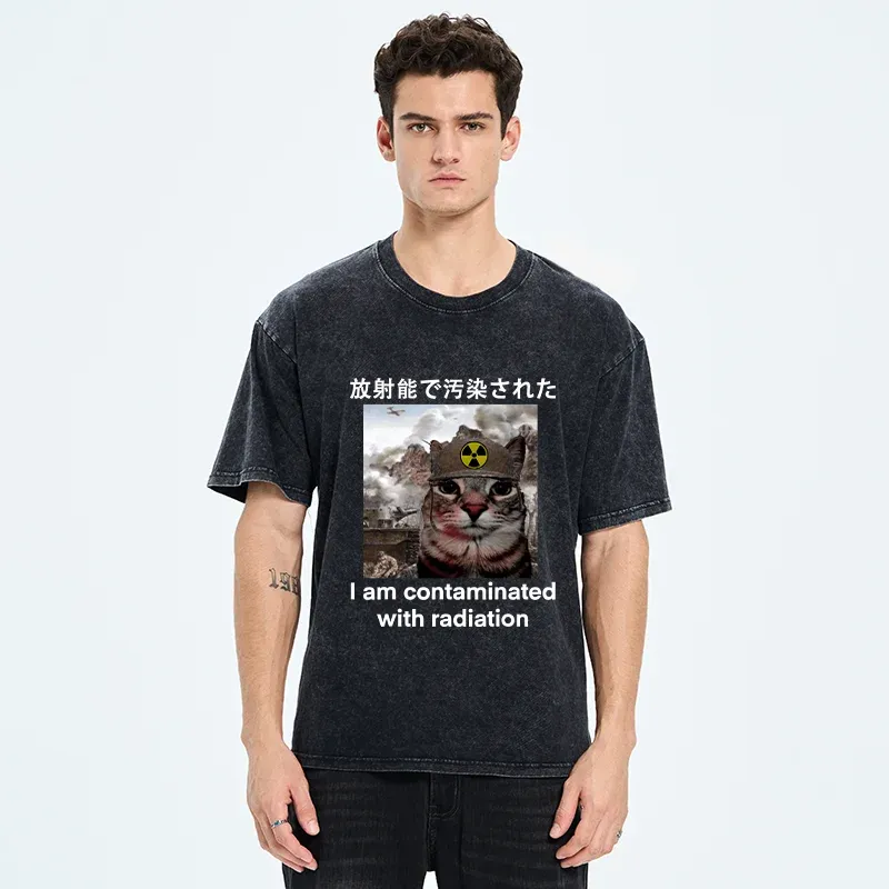 Tokyo-Tiger Cat Suffering From Nuclear Radiation Washed T-Shirt