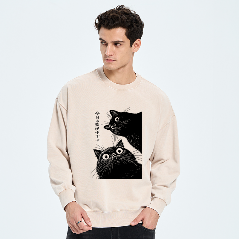 Tokyo-Tiger The Cat Is Watching Today Washed Sweatshirt