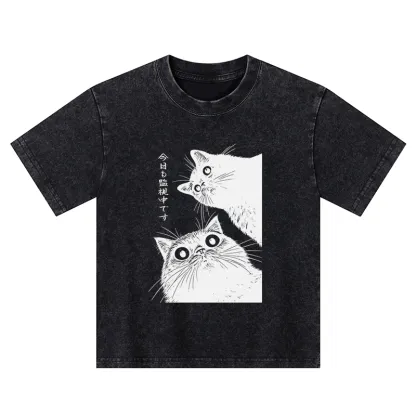 Tokyo-Tiger The Cat Is Watching Today Kids Washed T-Shirt