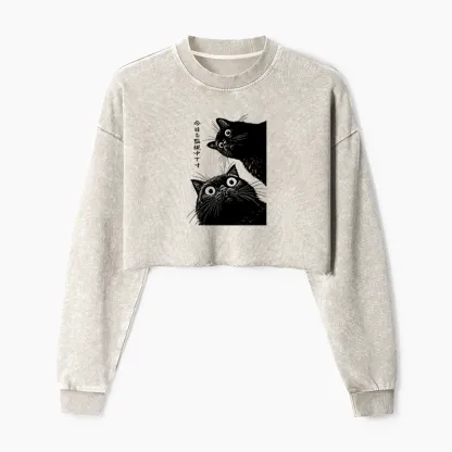 Tokyo-Tiger The Cat Is Watching Today Washed Crop Sweatshirt