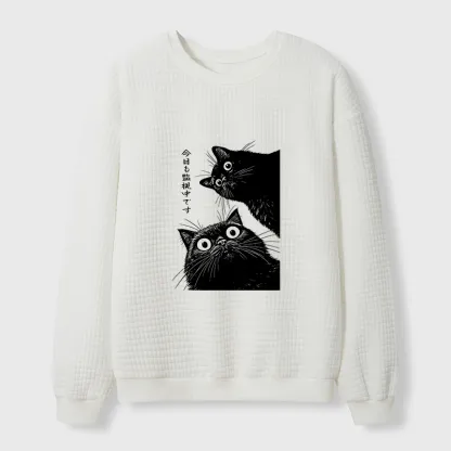Tokyo-Tiger The Cat Is Watching Today Waffle Sweatshirt
