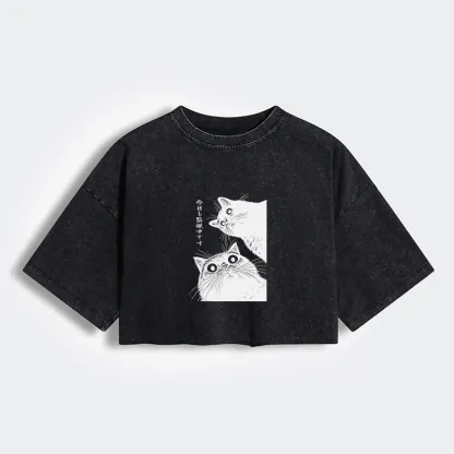 Tokyo-Tiger The Cat Is Watching Today Women's Washed Crop T-Shirt