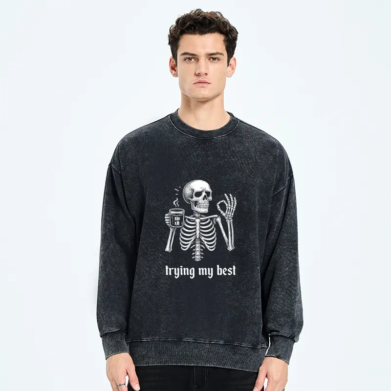 Tokyo-Tiger Skull Trying His Best Washed Sweatshirt