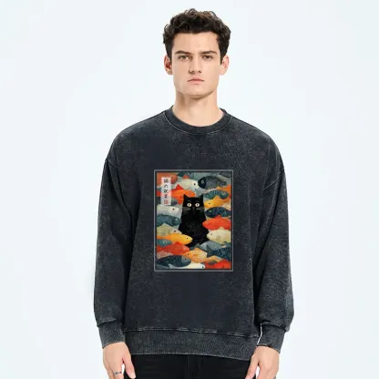 Tokyo-Tiger The Cat's Feast of Fish Washed Sweatshirt