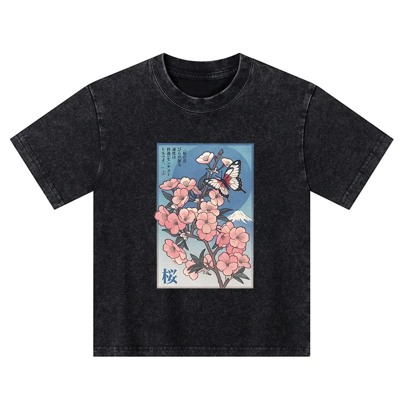 Tokyo-Tiger Ukiyoe Japanese Cherry blossoms Poster Kids Washed T-Shirt