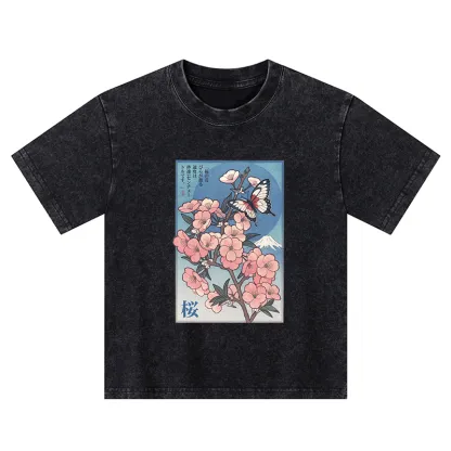 Tokyo-Tiger Ukiyoe Japanese Cherry blossoms Poster Kids Washed T-Shirt