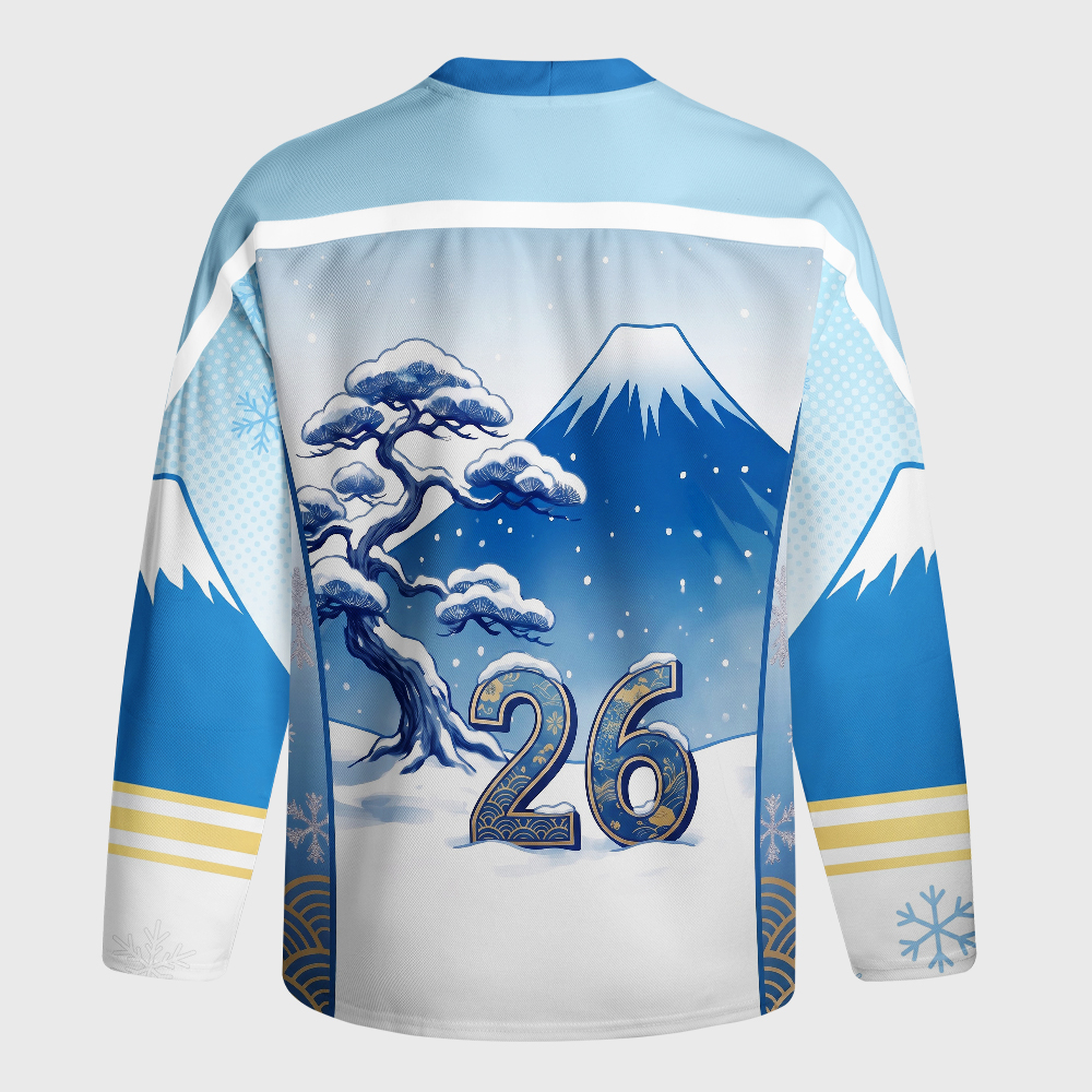 Tokyo-Tiger Japanese Ukiyo-e Mount Fuji Rabbit Long-Sleeve Hockey Jersey