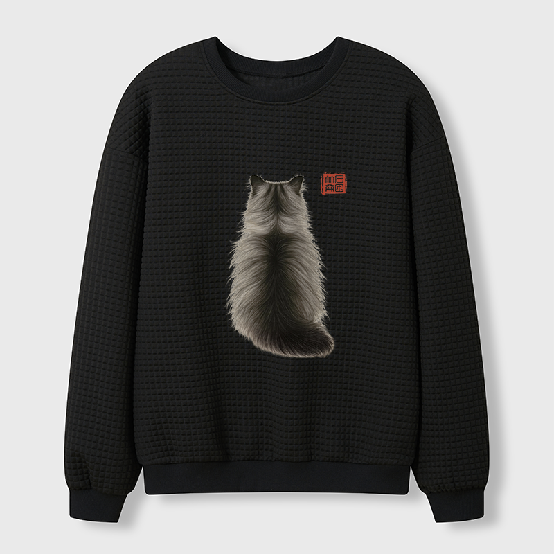 Tokyo-Tiger Cat's Back Ink Painting Waffle Sweatshirt