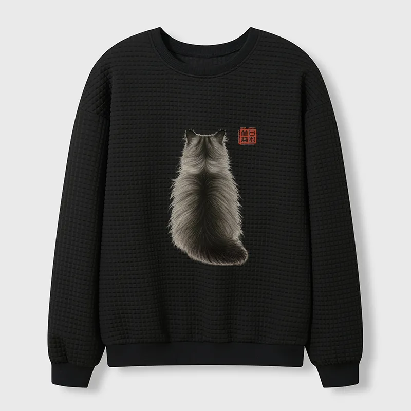 Tokyo-Tiger Cat's Back Ink Painting Waffle Sweatshirt