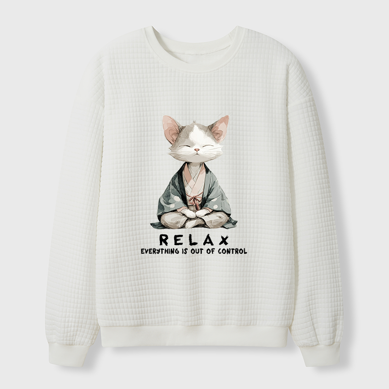 Tokyo-Tiger Zen Cat Relaxation Everything's Out Of Control Waffle Sweatshirt