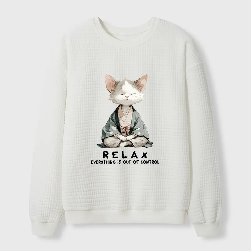 Tokyo-Tiger Zen Cat Relaxation Everything's Out Of Control Waffle Sweatshirt
