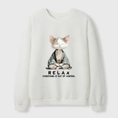 Tokyo-Tiger Zen Cat Relaxation Everything's Out Of Control Waffle Sweatshirt