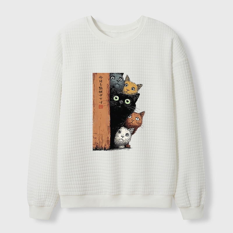 Tokyo-Tiger Five Cats Are Watching You Waffle Sweatshirt