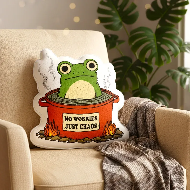 Tokyo-Tiger Frog：No Worries，Just Chaos Shaped Throw Pillow