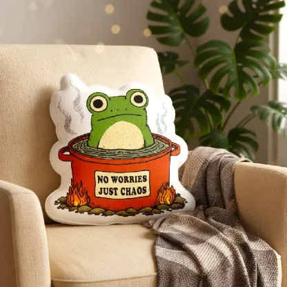Tokyo-Tiger Frog：No Worries，Just Chaos Shaped Throw Pillow