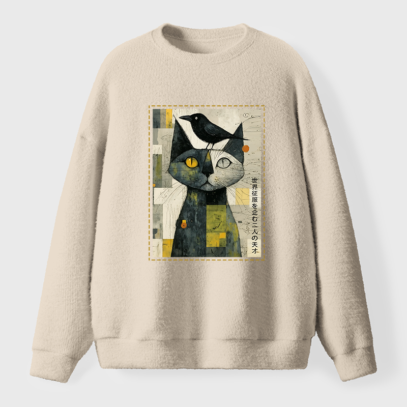 Tokyo-Tiger The Cat And The Crow Are Planning To Rule The World Fuzzy Sweatshirt